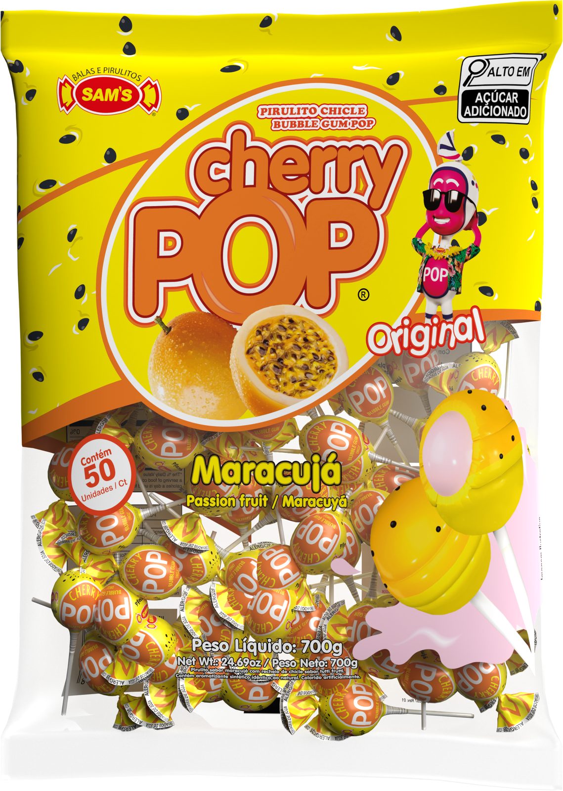 Pirulito Cherry Pop Maracujá